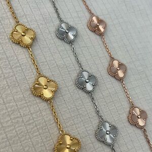 Elegant Gold, Silver, and Rose Gold Flower Chain Bracelet